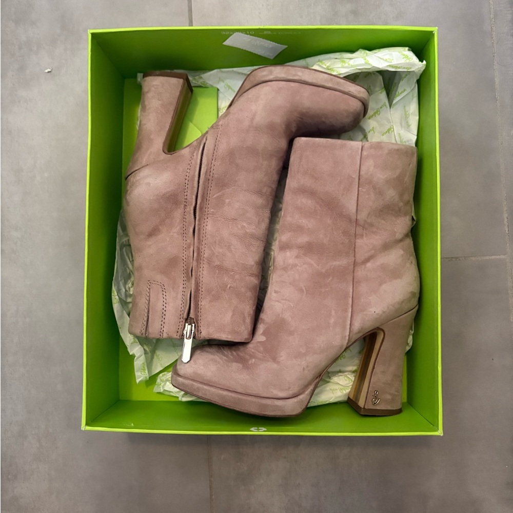 Sam Edelman Jaye Taupe Suede Platform Ankle Boots